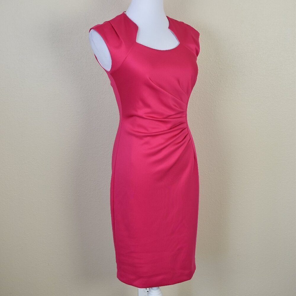 Calvin Klein Horseshoe Neck Ruched Scuba Sheath Dress Pink - 2 - Picture 7 of 8